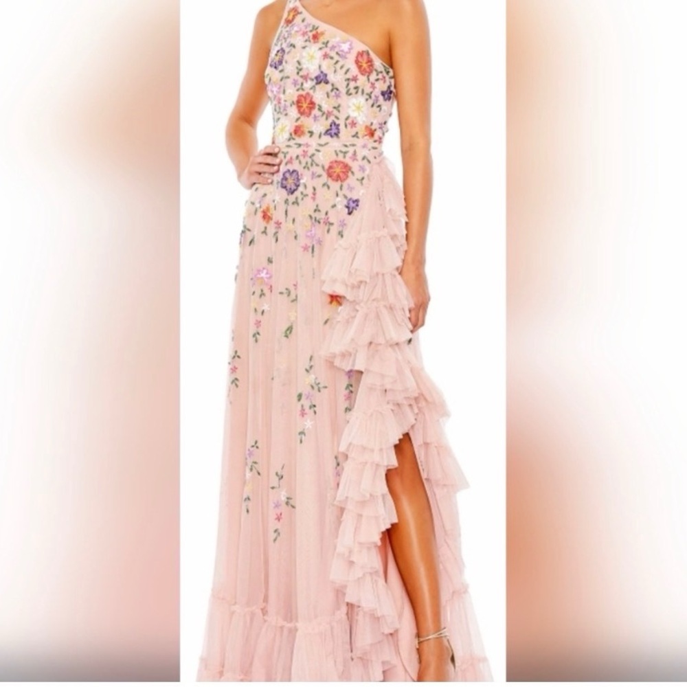 Mac Duggal Pastel Floral Embroidered Gown